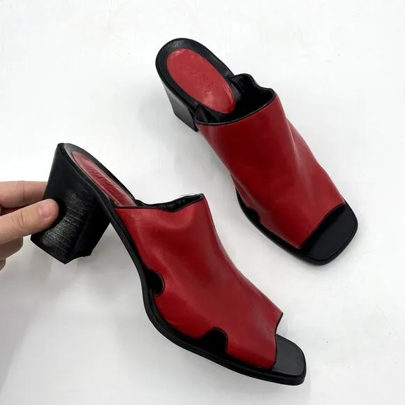 Vintage Nine West Red Leather Heeled Mules
