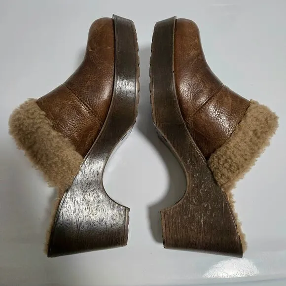 Vintage No Boundaries Y2k Spice Leather Faux Fur Lined Chunky Platform Clogs 11
