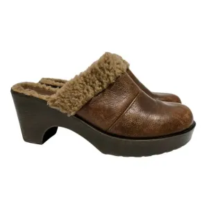 Vintage No Boundaries Y2k Spice Leather Faux Fur Lined Chunky Platform Clogs 11