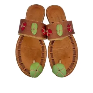 Vintage SABRY Handmade Italian Leather Slide Sandals EU 37 US 7 Boho Embellished