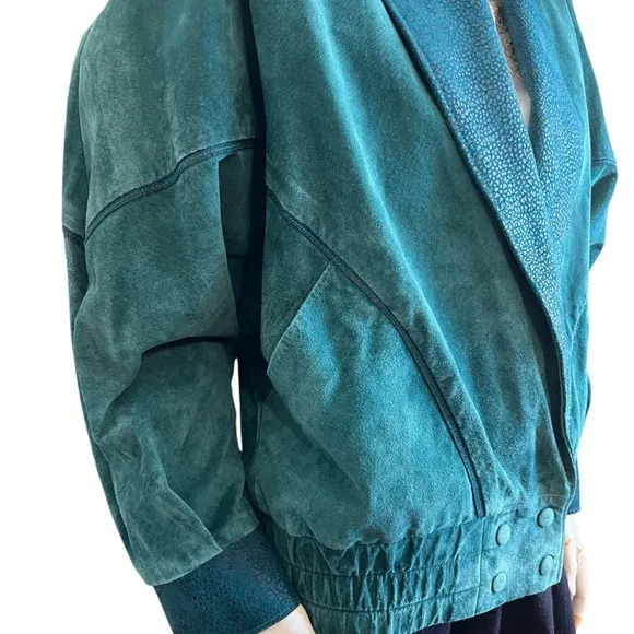 Vintage Teal Blue Green  Genuine Leather Suede Jacket Size Medium