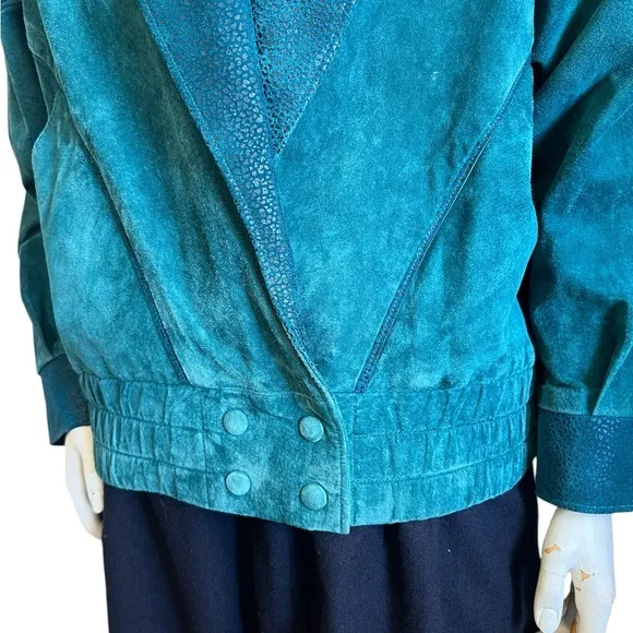 Vintage Teal Blue Green  Genuine Leather Suede Jacket Size Medium