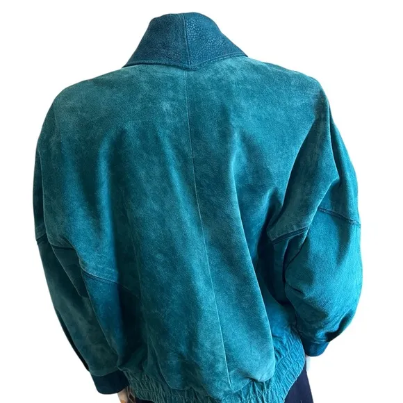 Vintage Teal Blue Green  Genuine Leather Suede Jacket Size Medium