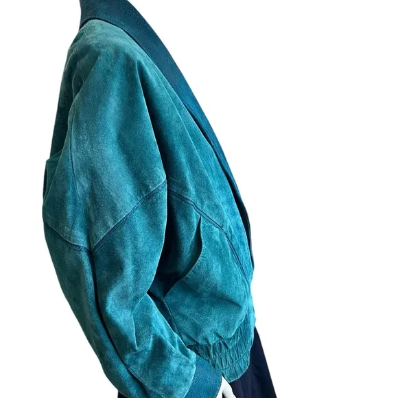 Vintage Teal Blue Green  Genuine Leather Suede Jacket Size Medium