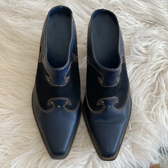 VINTAGE Western genuine leather mules