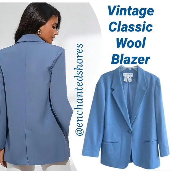 Vintage Wool Blazer Executive Suit Career Preppy Academia Medium Blue Size 10P