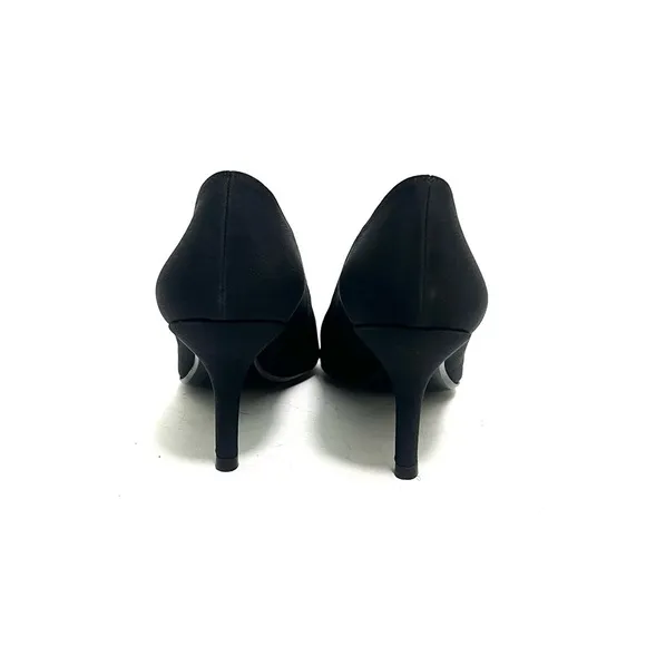 Vintage Y2K black nylon fabric extreme pointy toe rhinestone heels