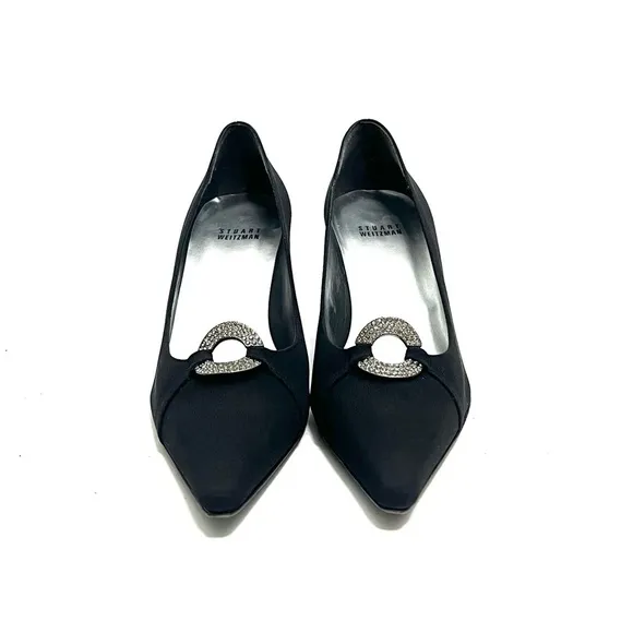 Vintage Y2K black nylon fabric extreme pointy toe rhinestone heels