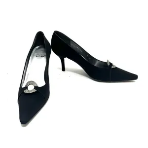 Vintage Y2K black nylon fabric extreme pointy toe rhinestone heels
