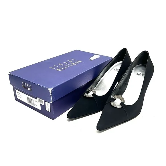 Vintage Y2K black nylon fabric extreme pointy toe rhinestone heels