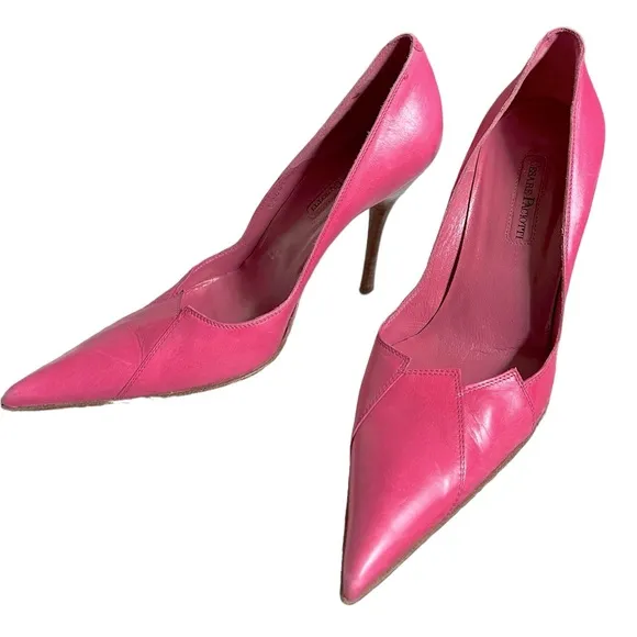 Vintage Y2K Cesare Paciotti Pink Leather Stilettos Pointed Toe High Heels