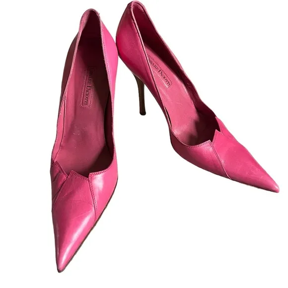 Vintage Y2K Cesare Paciotti Pink Leather Stilettos Pointed Toe High Heels