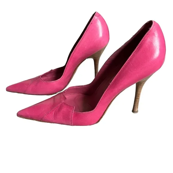 Vintage Y2K Cesare Paciotti Pink Leather Stilettos Pointed Toe High Heels