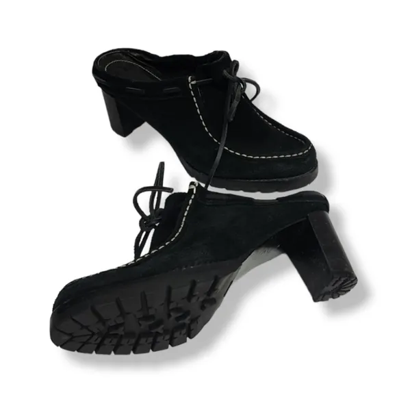 Vintage Y2K Ralph Lauren Mindi Suede Mocassin Mules 6 Clogs Vibram Lug Soles
