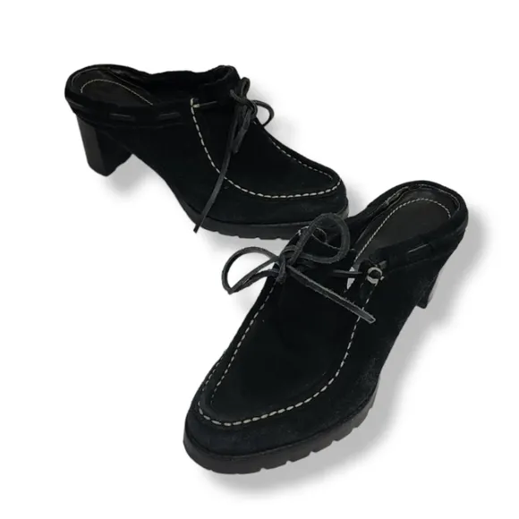 Vintage Y2K Ralph Lauren Mindi Suede Mocassin Mules 6 Clogs Vibram Lug Soles