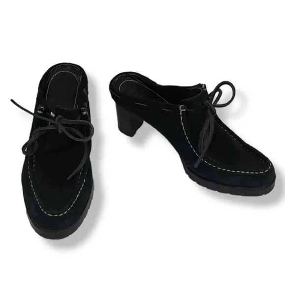 Vintage Y2K Ralph Lauren Mindi Suede Mocassin Mules 6 Clogs Vibram Lug Soles