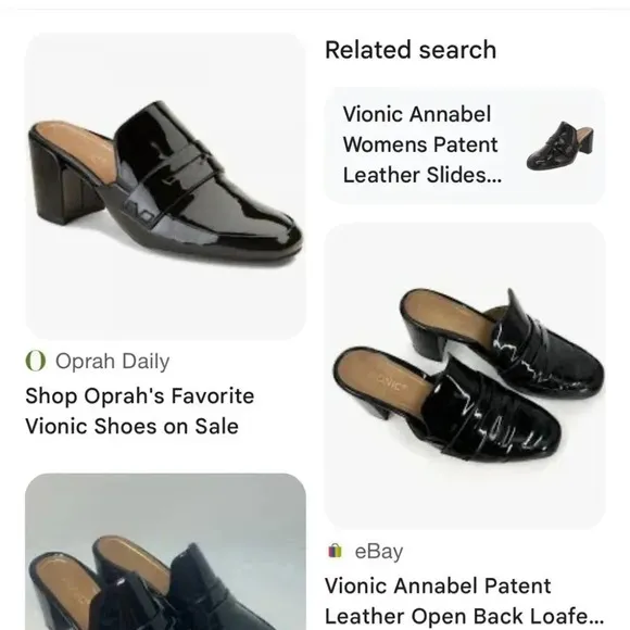 Vionic Annabel Patent Leather Open Back Loafer Mules Black 8