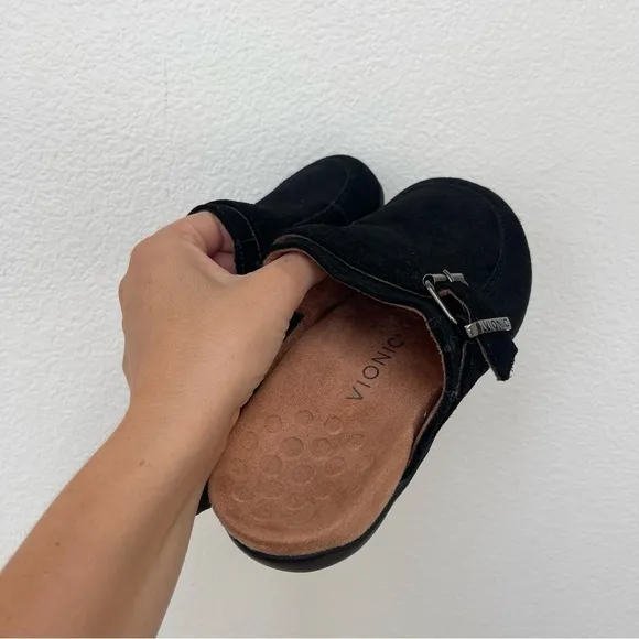 Vionic Black Suede Mules With Buckle Size 7