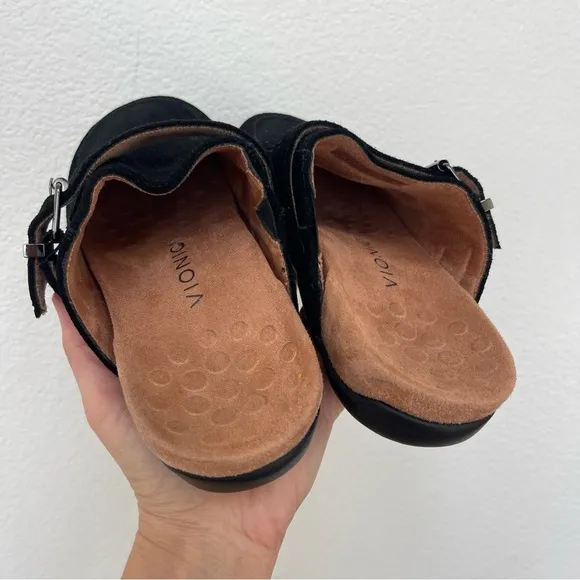 Vionic Black Suede Mules With Buckle Size 7