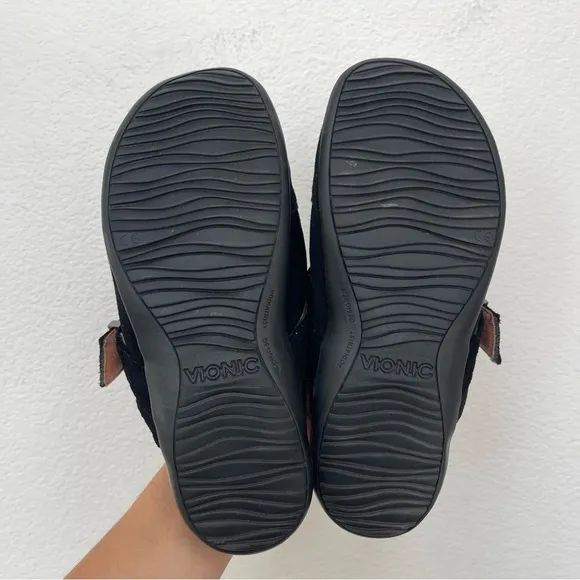 Vionic Black Suede Mules With Buckle Size 7