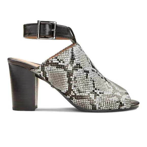 Vionic Kaia Leather Snakeskin Open Toe Mules Ankle Strap Size 8.5 NWOT