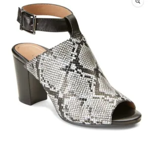 Vionic Kaia Leather Snakeskin Open Toe Mules Ankle Strap Size 8.5 NWOT