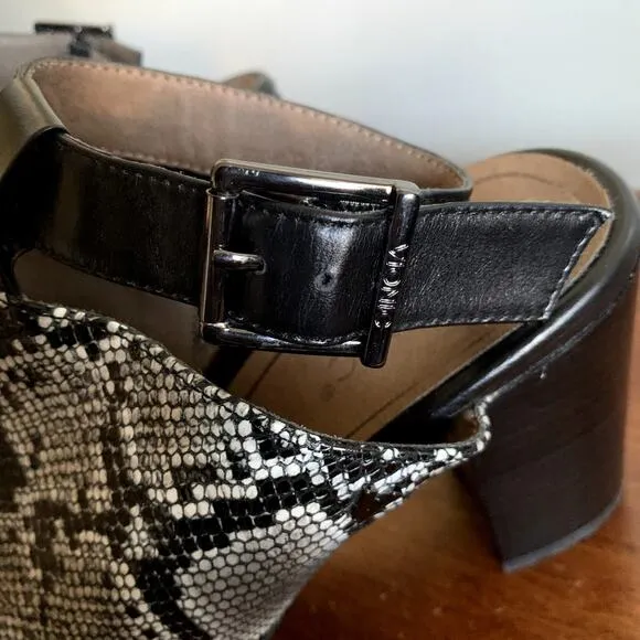 Vionic Kaia Leather Snakeskin Open Toe Mules Ankle Strap Size 8.5 NWOT