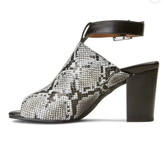 Vionic Kaia Leather Snakeskin Open Toe Mules Ankle Strap Size 8.5 NWOT