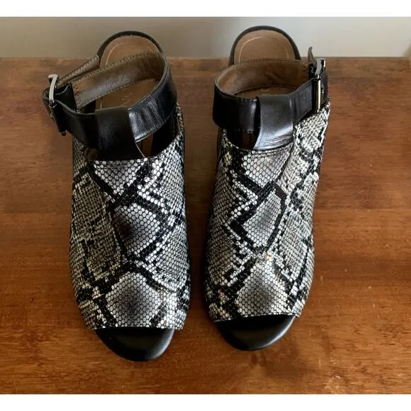 Vionic Kaia Leather Snakeskin Open Toe Mules Ankle Strap Size 8.5 NWOT