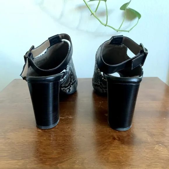 Vionic Kaia Leather Snakeskin Open Toe Mules Ankle Strap Size 8.5 NWOT