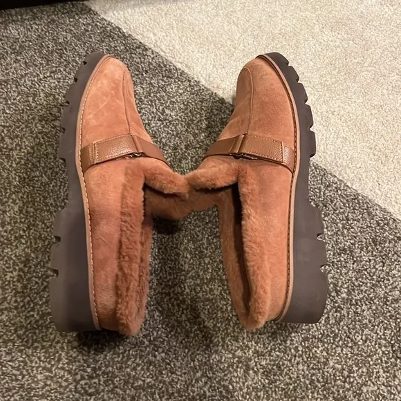 Vionic Kailen Faux Fur Shearling Toffee Genuine Suede Mules - 11 (super clean)