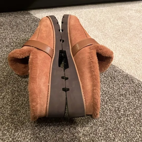 Vionic Kailen Faux Fur Shearling Toffee Genuine Suede Mules - 11 (super clean)