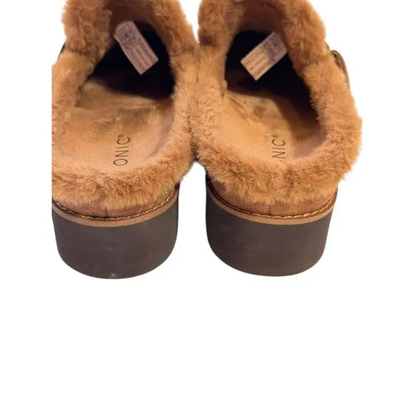 Vionic Kailen Mules Toffee Suede Uppers Shearling Lining Lug Sole 7.5 38.5