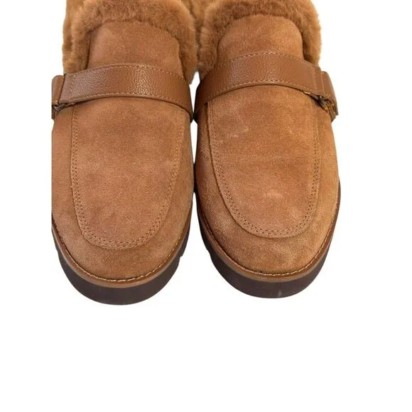 Vionic Kailen Mules Toffee Suede Uppers Shearling Lining Lug Sole 7.5 38.5