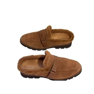 Vionic Kailen Mules Toffee Suede Uppers Shearling Lining Lug Sole 7.5 38.5