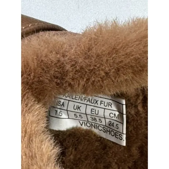 Vionic Kailen Mules Toffee Suede Uppers Shearling Lining Lug Sole 7.5 38.5