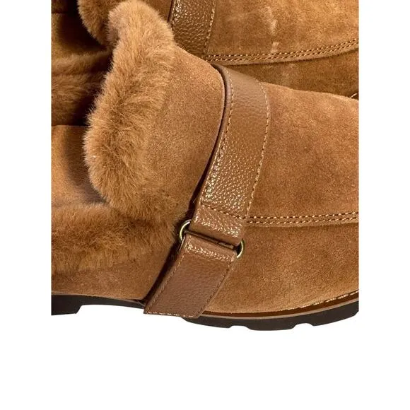 Vionic Kailen Mules Toffee Suede Uppers Shearling Lining Lug Sole 7.5 38.5