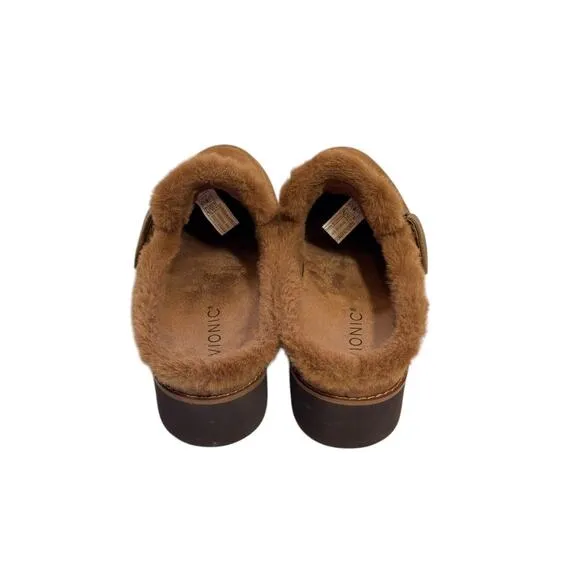 Vionic Kailen Mules Toffee Suede Uppers Shearling Lining Lug Sole 7.5 38.5