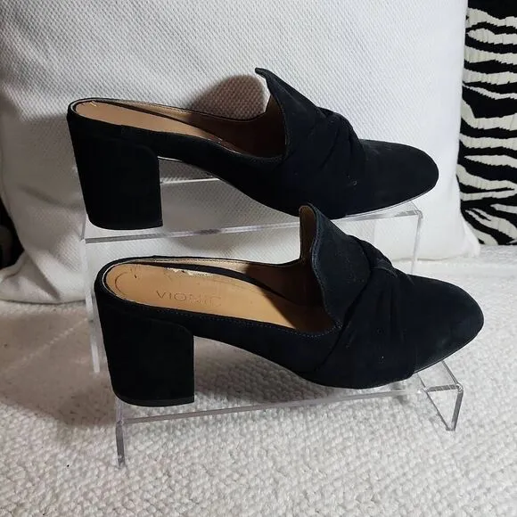 Vionic - Suede Knotted Heeled Mules - Presley - Black - Size 7 M