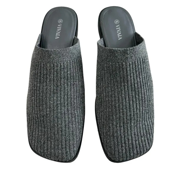 Vivaia Giselle Square Toe Heeled Mules Grey Size 39/ US 8