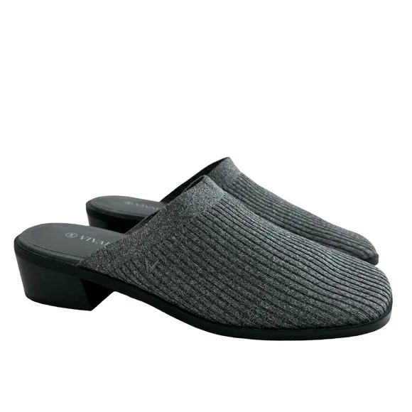 Vivaia Giselle Square Toe Heeled Mules Grey Size 39/ US 8