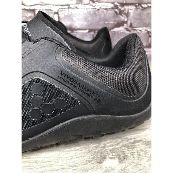 Vivobarefoot Primus Trail Firm Ground Black Mesh Running Shoes Men Sz 47EU/13.5M