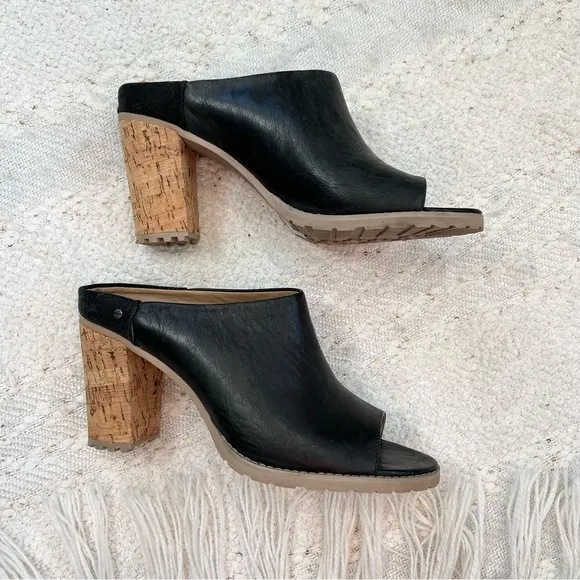 VON DUTCH Cruiser black leather peeptoe slip on open back heeled mules