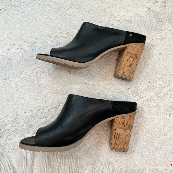 VON DUTCH Cruiser black leather peeptoe slip on open back heeled mules