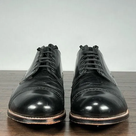 VTG 60s Stacy Adams Oxfords Mens 12D Black Goat Skin Leather Cap Toe Dress‎ Shoe
