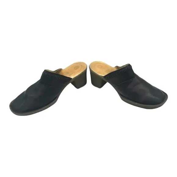 VTG Dr Doc Martens DANA Black Leather Heeled Clogs US 8 Slide Mule 11886 00s Y2K