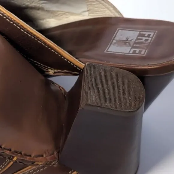 VTG Frye Boots sz 7 Phoenix Mules Embroidered Western Cowgirl Pointed Toe Brown