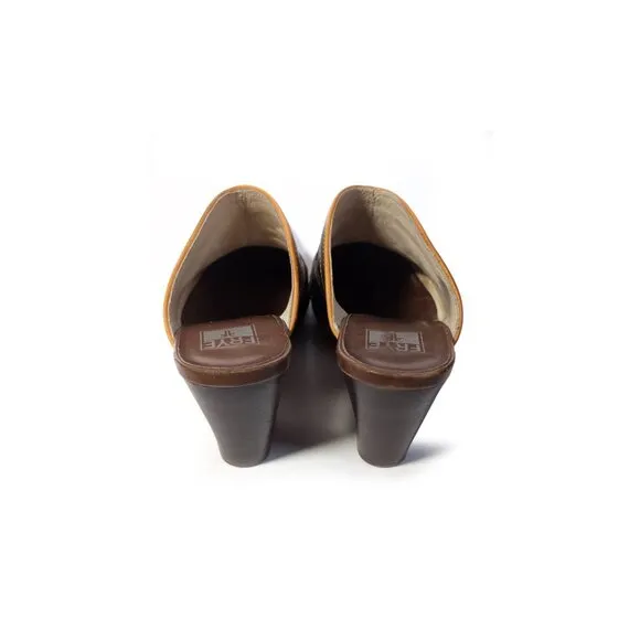 VTG Frye Boots sz 7 Phoenix Mules Embroidered Western Cowgirl Pointed Toe Brown