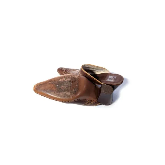 VTG Frye Boots sz 7 Phoenix Mules Embroidered Western Cowgirl Pointed Toe Brown