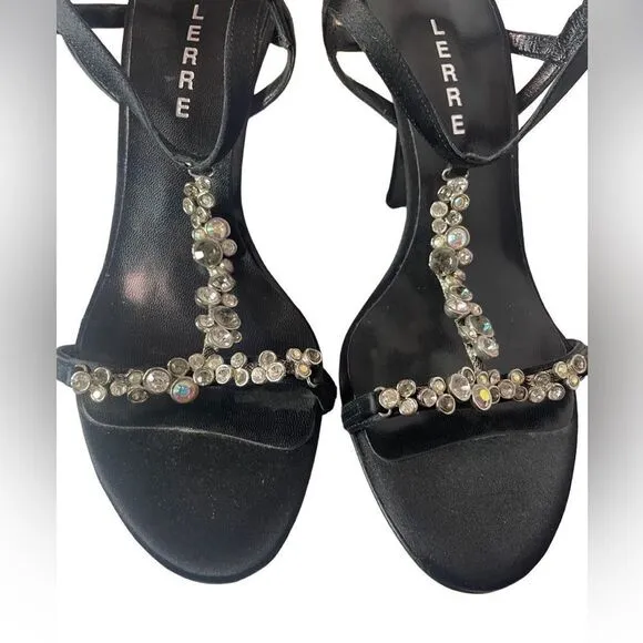 VTG Made in Italy Lerre Black and Crystal Embellished Strappy Thin Skinny Heels
